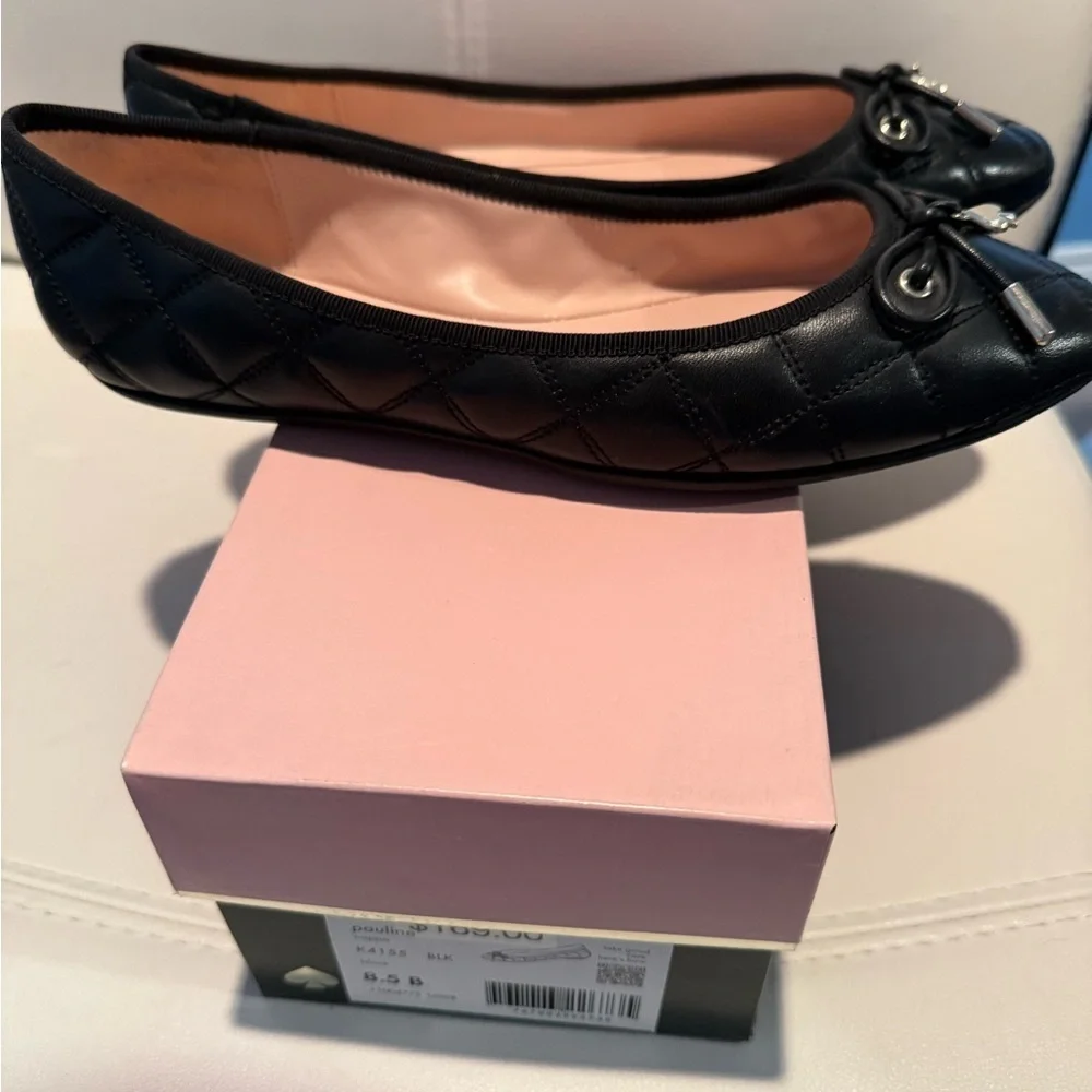 Kate Spade Pauline Black Patent Quilted Leather Flats 8.5 New